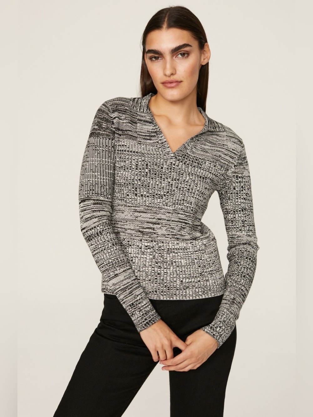 Club Monaco Johnny sweater collared black grey knit long sleeve large V-neck